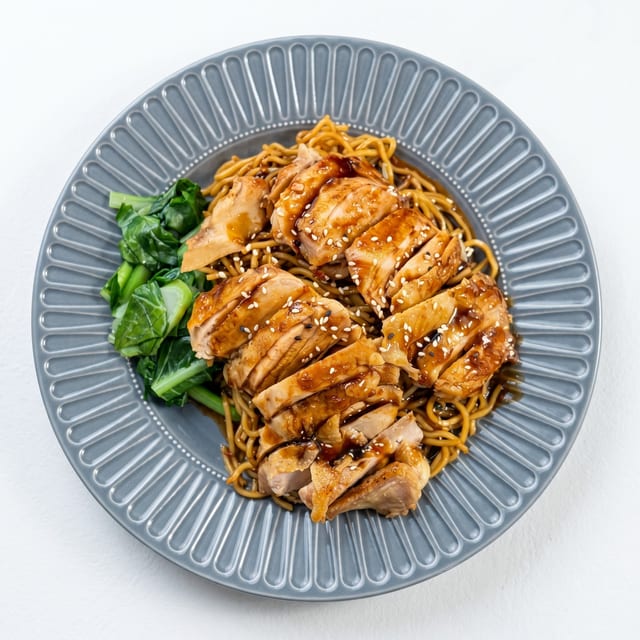 Dry Egg Noodle with Chicken Teriyaki.