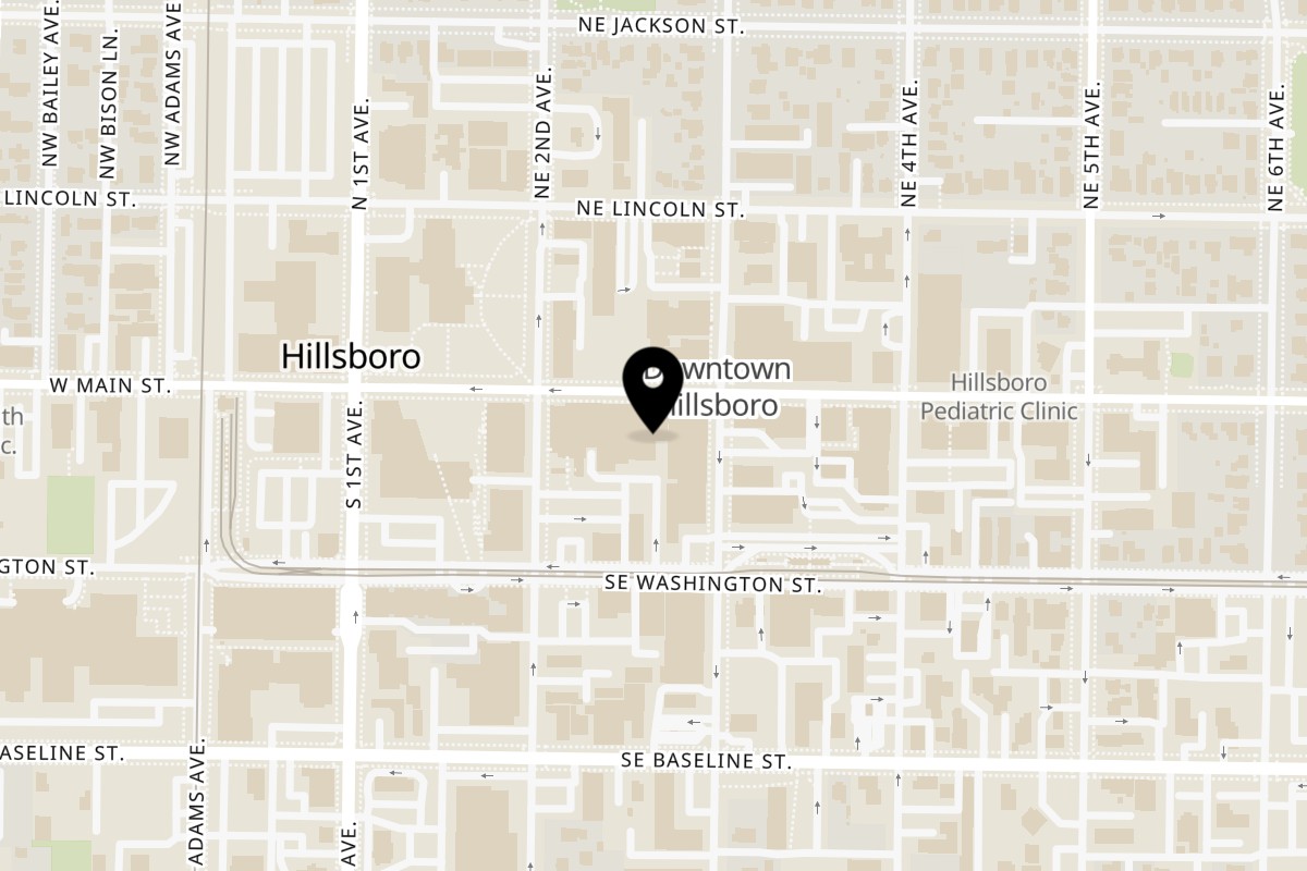Map showing the location of Khantoke Thai Kitchen on 250 E Main St in Hillsboro